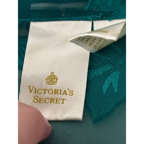 Victorias Secret Gold Label Womens Emerald Green  Floral Sheer Pajamas Set VTG - Picture 5 of 12